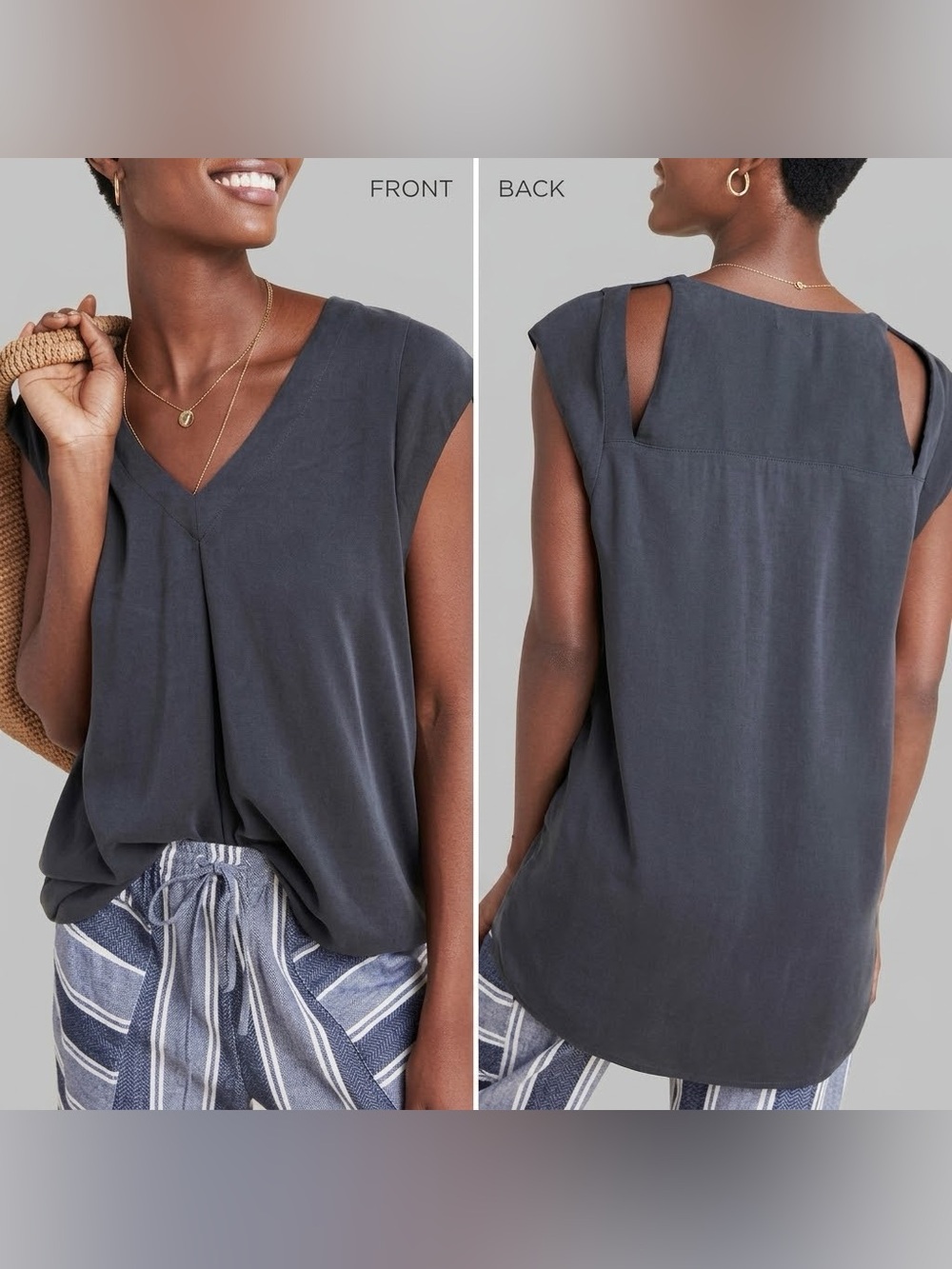 Maeve Sleeveless V-Neck Tank Top in Charcoal Gray
